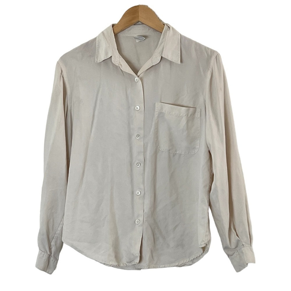 Lands' End Cream Button-Down Long Sleeve Shirt
